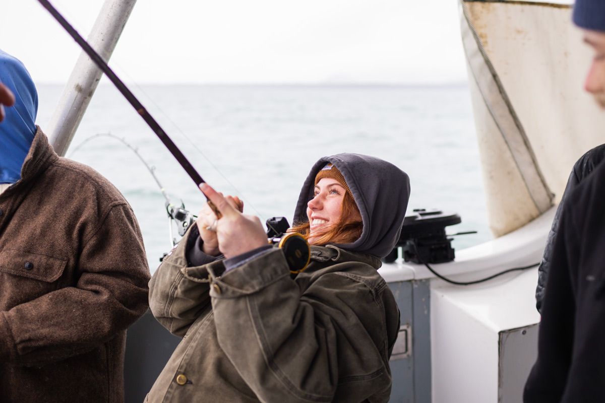 Saltwater fishing reeling in