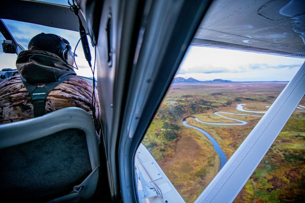 Looking out window of float plane 