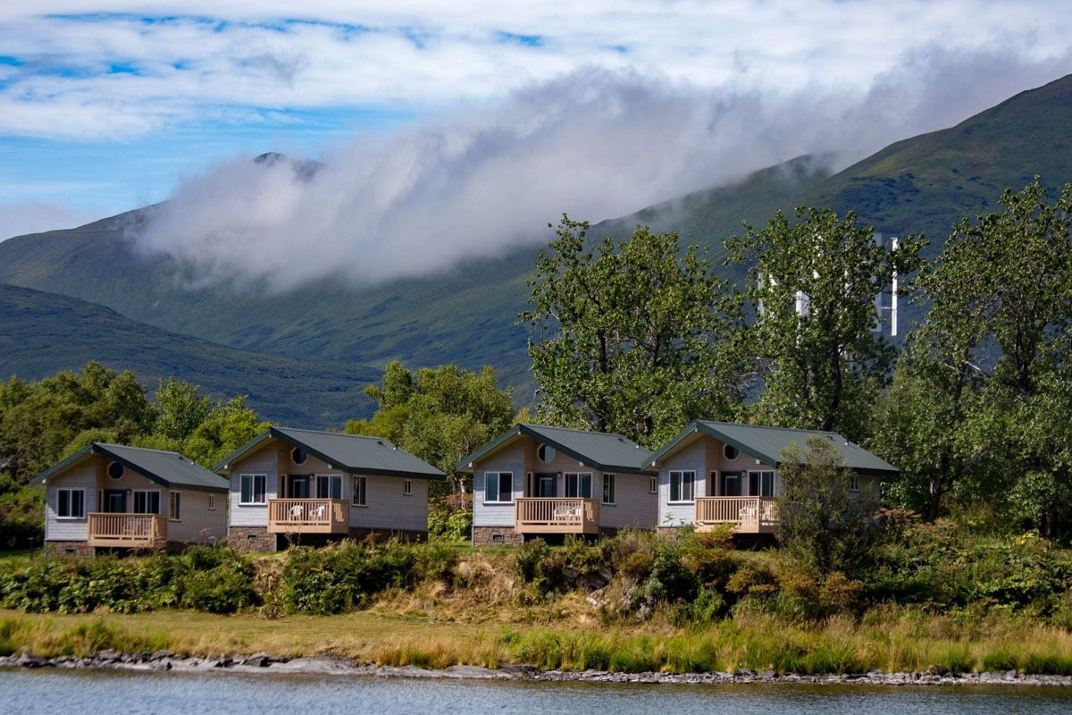 View of cabins at Kodiak Brown Bear Center