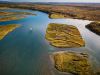 Aerial view of jet boating up the Kvichak River