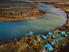 Aerial view of NoSeeUm Lodge on the Kvichak River